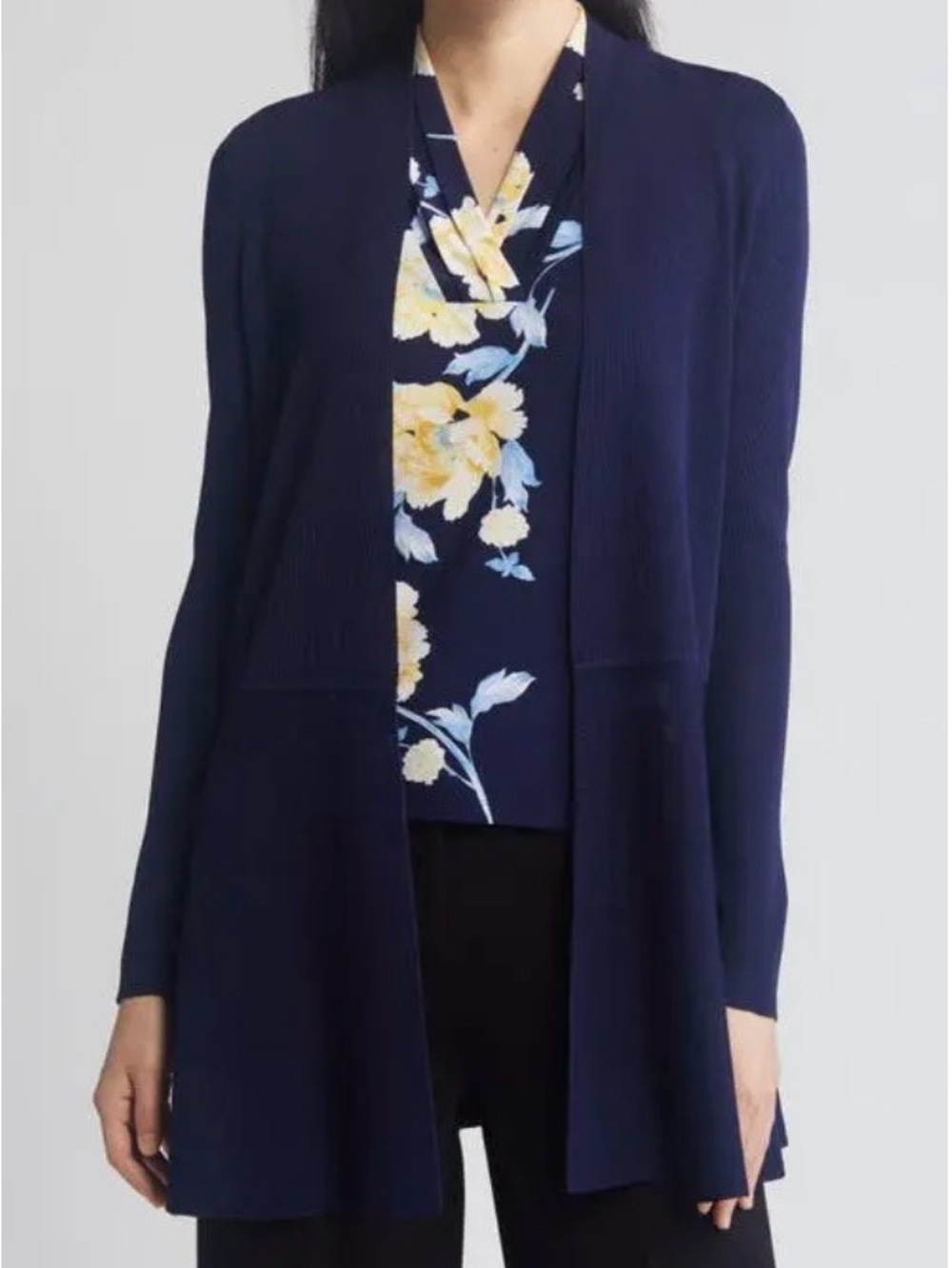 NWT Anne Klein Monterey Peplum Open-Front Cardigan in Navy
